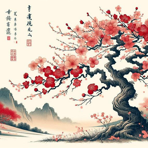Japanese Cherry Blossom Mural Wallpaper | With Mountainous Design