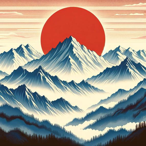 Japanese Mural Wallpaper | With Mountain and Red Sun