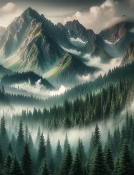 Tree Mural Wallpaper | Mountain and Fir Tree Illustration