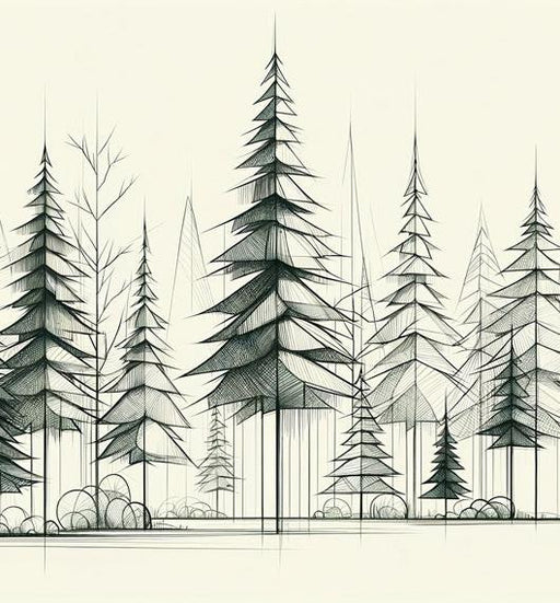 Tree Mural Wallpaper | Sketch of a Fir Forest