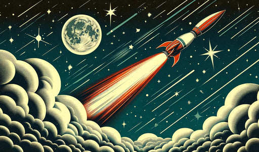 Space Mural Wallpaper | Rocket Takeoff in Cartoon Style