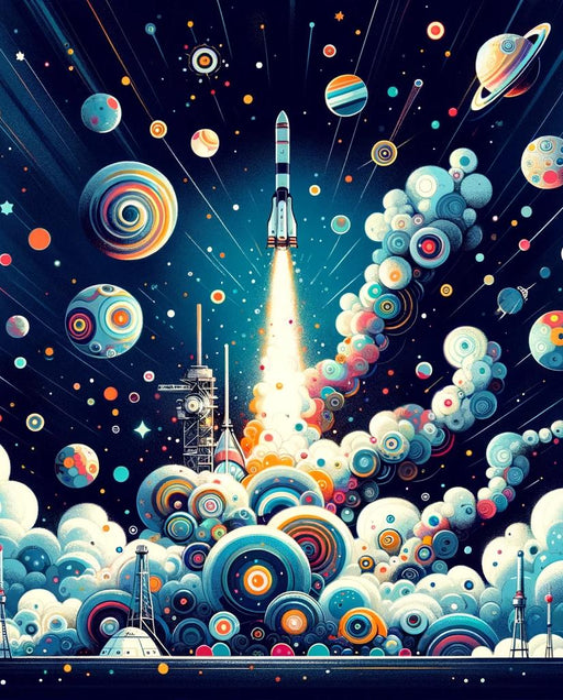 Geometric Space Mural Wallpaper | Rocket Launch