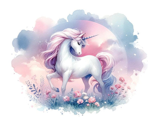 Unicorn Mural Wallpaper | Pink and Blue Watercolor Floral