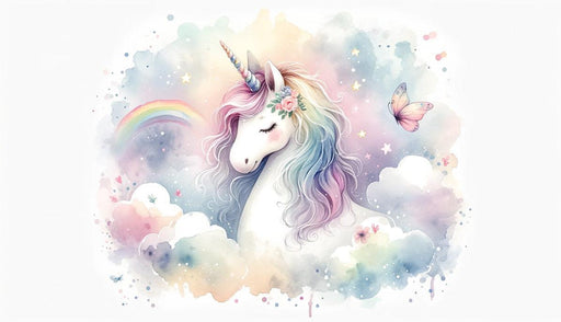 Unicorn Mural Wallpaper | Watercolor with Rainbow