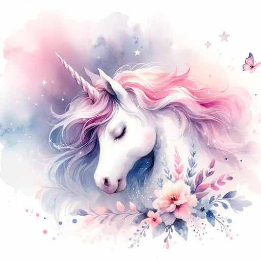 Unicorn Mural Wallpaper | Watercolor Butterfly and Flowers