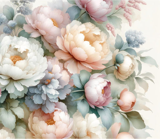 Peony Mural Wallpaper | Large Flowers on Watercolor Background