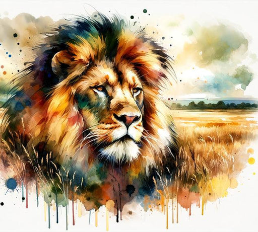 Lion Mural Wallpaper | Head in the Savanna in Watercolor