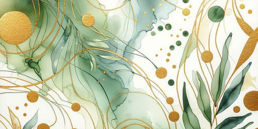 Watercolor Mural Wallpaper | Green and Gold Ambiance