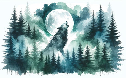 Watercolor Mural Wallpaper | Wolf in an Enchanted Forest