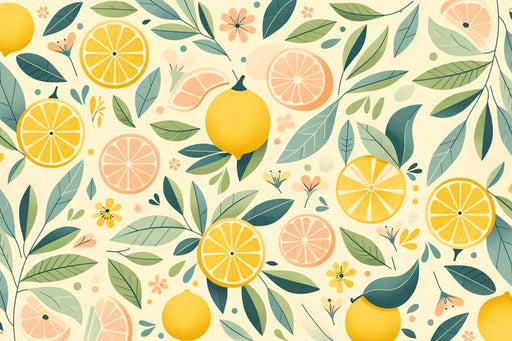Yellow Lemon Mural Wallpaper | Flying Citrus and Foliage