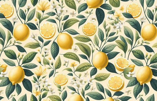 Yellow Lemon Mural Wallpaper | Green and Floral Foliage