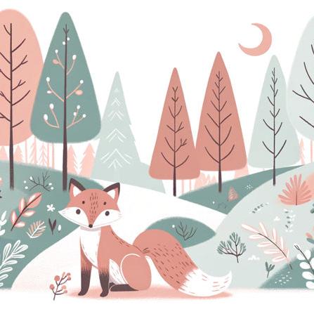 Baby Fox Mural Wallpaper | Cute Cartoon Fox in Forest