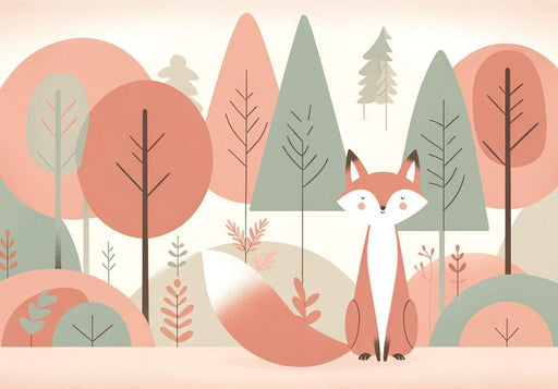 Baby Fox Mural Wallpaper | Sitting in its Colorful Forest