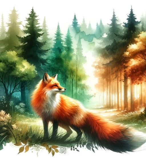 Watercolor Fox Mural Wallpaper | Vibrant Colors and Lush Forest
