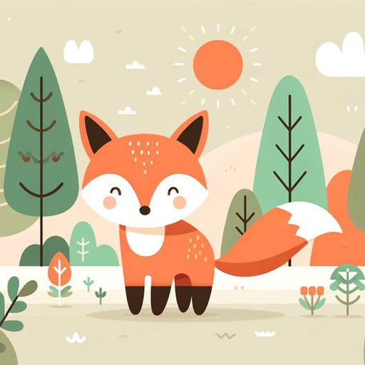 Baby Fox Mural Wallpaper | Forest, Sun, and Cloud