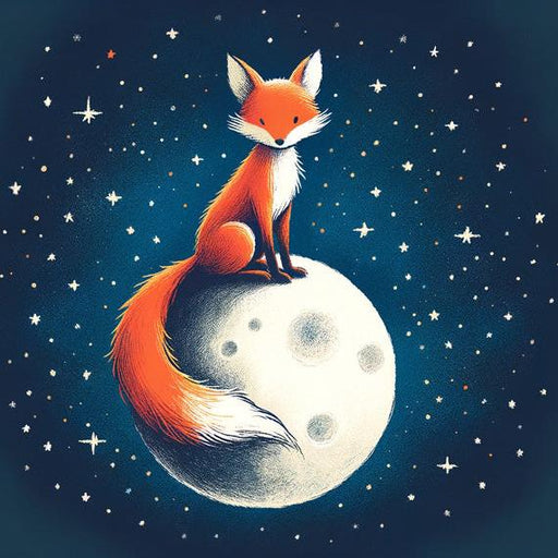 Fox Mural Wallpaper | Midnight Blue on a Full Moon