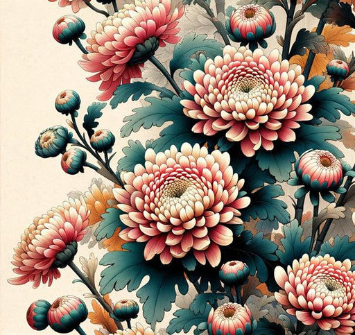Japanese Flower Mural Wallpaper | Pink Kiku Flowers