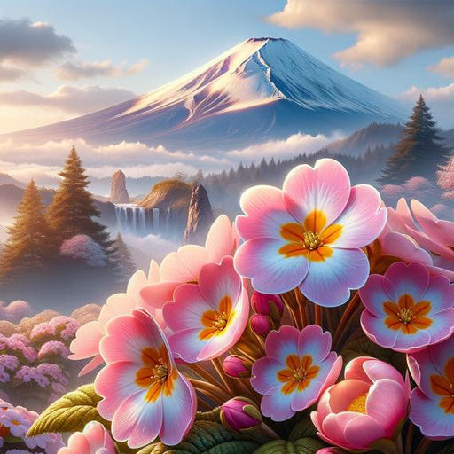 Japanese Flower Mural Wallpaper | Flowers, Waterfalls, and Mount Fuji