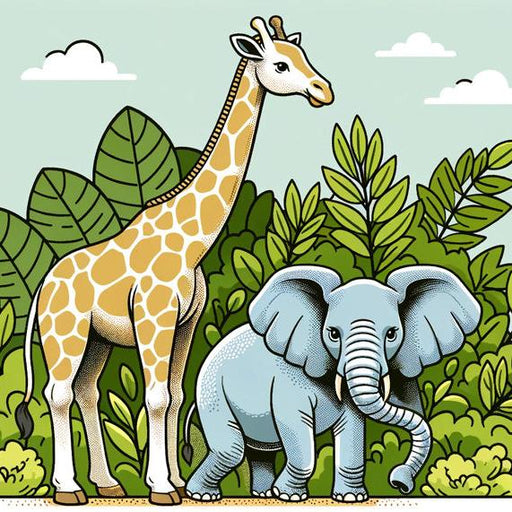 Baby Jungle Mural Wallpaper | Elephant and Giraffe in the Foliage