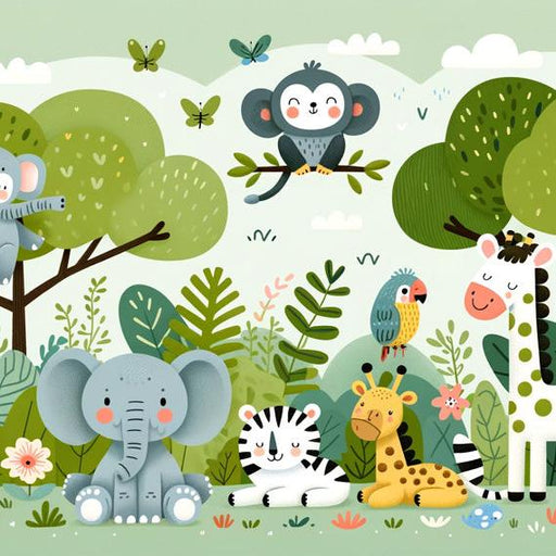 Children's Jungle Mural Wallpaper | Cartoon Jungle Animals