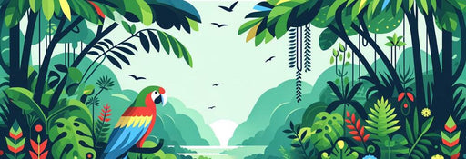 Child Parrot Mural Wallpaper | Colorful Jungle and Sunset