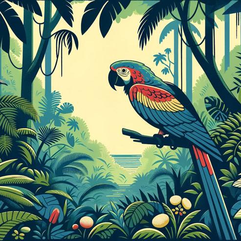 Parrot Mural Wallpaper | Red, Yellow, and Blue with Foliage
