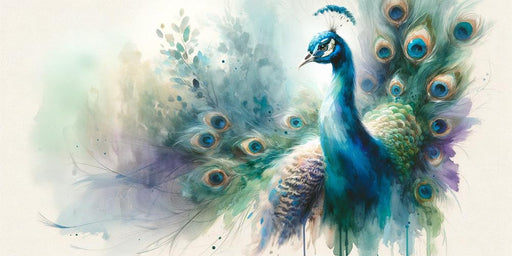 Watercolor Peacock Mural Wallpaper | Blue, Purple, and Green