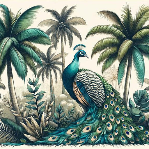 Peacock Mural Wallpaper | Neutral and Verdant Tones