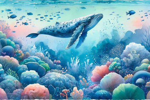Whale Watercolor Mural Wallpaper | Fish and Corals