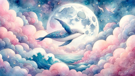 Whale Mural Wallpaper | Pink Cloud with Full Moon