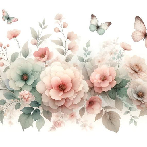Butterfly Mural Wallpaper | Pink and Blue Flowers