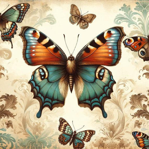 Butterfly Mural Wallpaper | Vintage with Fleur-de-lis