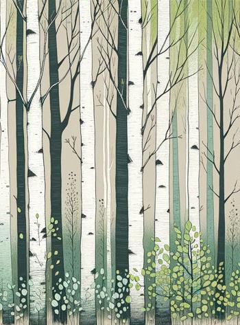Birch Mural Wallpaper | Birch Forest Cartoon