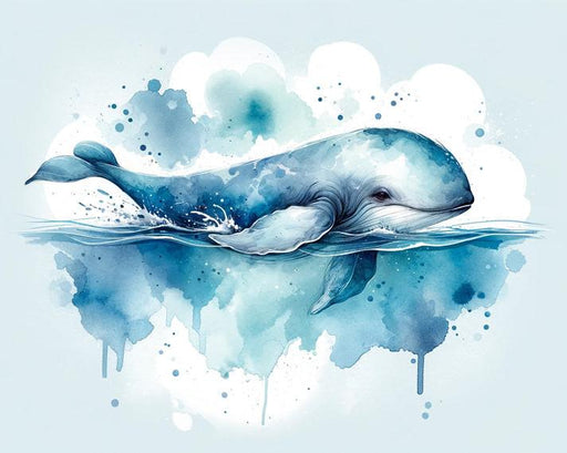 Blue Whale Mural Wallpaper | Bluish Watercolor