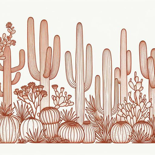 Cactus Mural Wallpaper | Terracotta Colors on a White Background