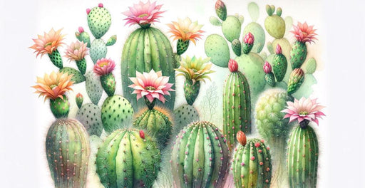 Green Cactus Mural Wallpaper | Colorful Watercolor-Style Flowers