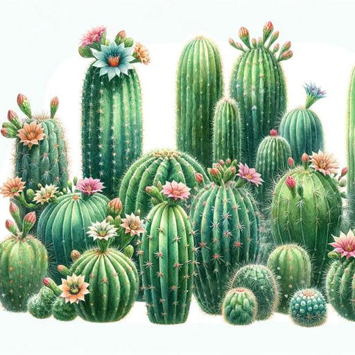Green cactus Mural Wallpaper | Colorful flowers on light background