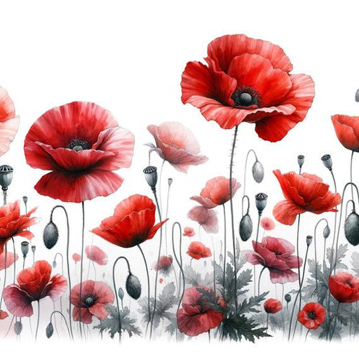 Poppy Mural Wallpaper | Watercolor Red Buds and Flowers