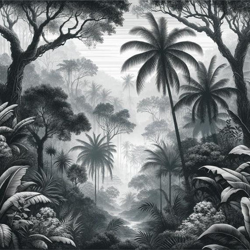 Black and White Jungle Mural Wallpaper | Banana Leaves and Palm Trees