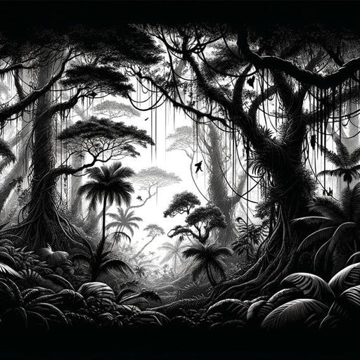 Black and White Jungle Mural Wallpaper | Vines and Palm Trees