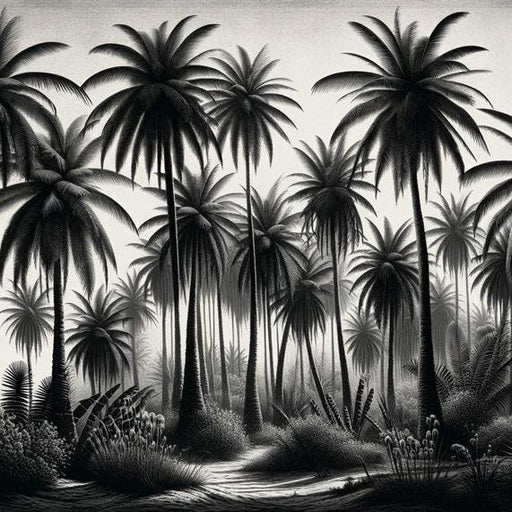Black and White Jungle Mural Wallpaper | Sand and Palm Trees