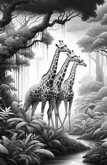 Black and White Jungle Mural Wallpaper | Three Giraffes
