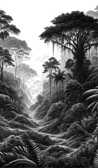 Black and White Jungle Mural Wallpaper | Massive Vegetation with Birds