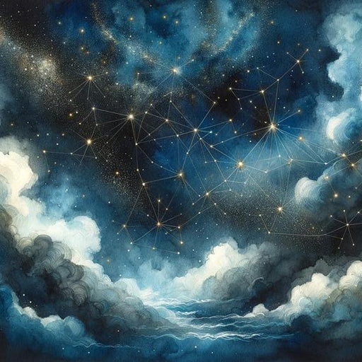 Constellation Mural Wallpaper | Golden Clouds and Stars