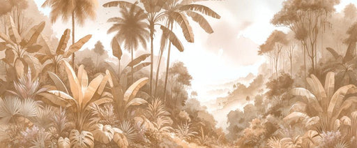 Beige Jungle Mural Wallpaper | Beige Watercolor of a Massive Jungle