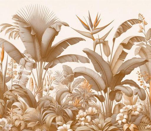 Beige Jungle Mural Wallpaper | Beige Exotic Tree