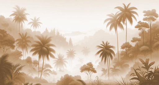 Beige Jungle Mural Wallpaper | Beige Palm Valley and Mist