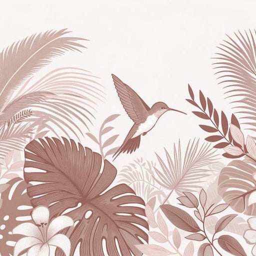 Terracotta Pink Jungle Mural Wallpaper | Vintage Hummingbirds and Foliage