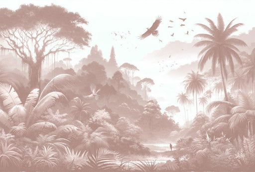 Terracotta Pink Jungle Mural Wallpaper | Foliage and Birds