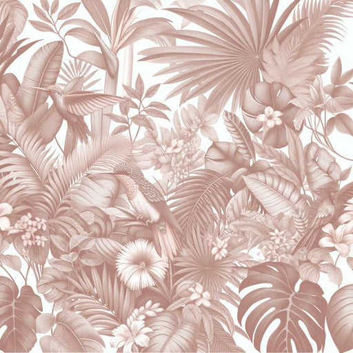 Terracotta Pink Jungle Mural Wallpaper | Lush Foliage and Hummingbirds